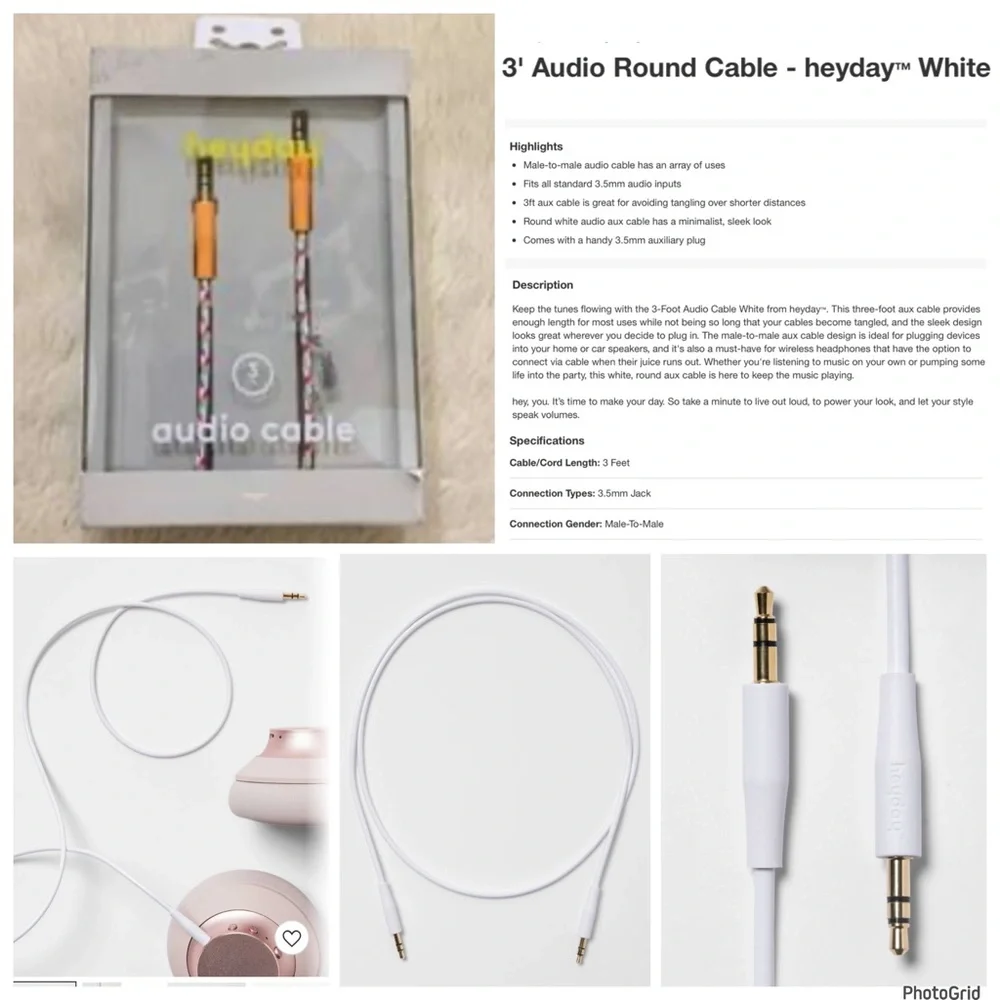 🌟🌟🌟Heyday 3 ft orange audio round cable NEW
